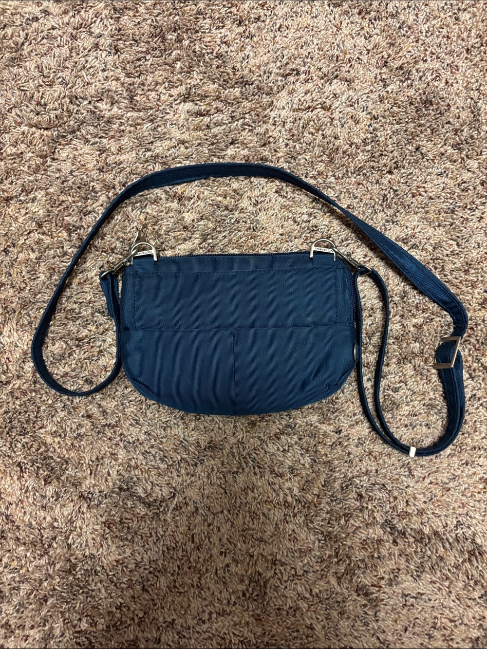 Travelon Navy Blue Crossbody Bag with Silver Hardware